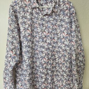 Caribbean Palm Tree Print Men's Shirt - Blue and Red